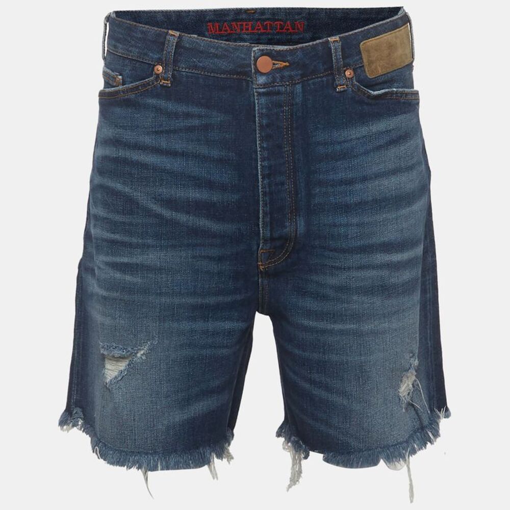 Palm Angels Blue Distressed Denim Shorts L